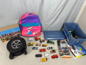 lot 49 image: Vintage Matchbox Cars, KNex Toys, Puzzle, Vintage Disney Backpack, and More