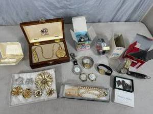 lot 81 image: Assorted Watches, Jewelry, Pocket Knife