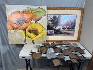 lot 85 image: Large Wall Decor, Canvas, Metal Art, and Framed Piece