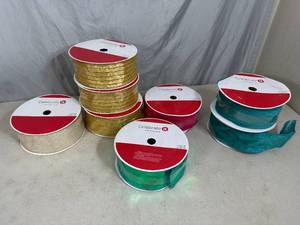 lot 93 image: 8 New Large Rolls of Decorative Wired Ribbon - $200 retail