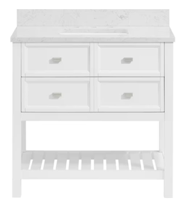 lot 1 image: New allen  roth Canterbury 36-in White Undermount Single Sink Bathroom Vanity with Carrara Engineered Marble Top