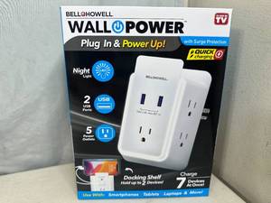 lot 164 image: New Wall Power Station with Fast Charging USB Ports, Nightlight, and More