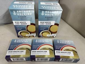 lot 175 image: New Anchor Hocking Wide Mouth Jar Lids and Rings