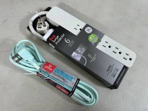 lot 177 image: New GE Surge Protector and 9 ft Fabric Covered Extension Cord