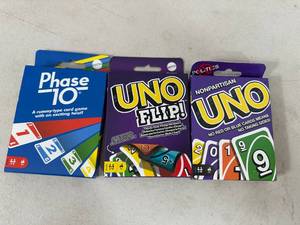 lot 221 image: New Card Games, Uno, Uno Flip, Phase 10, Etc