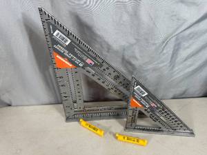 lot 230 image: New Swanson 12 inch Speed Square, 7 inch Speed Square and 2 Line Levels