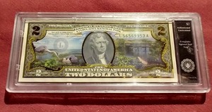 lot 93 image: Beautiful Slabbed Painted Uncirculated $2 Note