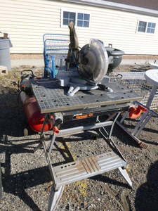 lot 8 image: Genesis Miter Saw and Workmate Table Vice.