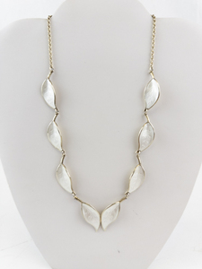 David Andersen Norway Sterling Silver White Enamel Leaf Necklace 16.5 Inch