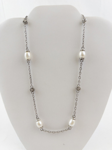 lot 6 image: Judith Ripka Sterling Silver Diamonique Pearl Necklace