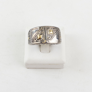 lot 11 image: Samuel Benham BJC Sterling Silver and 18K Gold Ornate Shield Ring Size 6