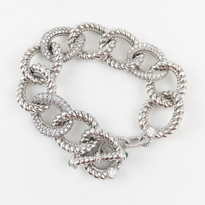 lot 15 image: Judith Ripka Sterling Silver Textured Rolo-Link Bracelet. 68.3 Grams