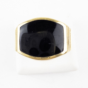 lot 32 image: Mens Gold-Tone Ring with Black Onyx Stone