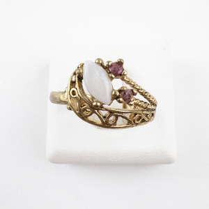 lot 47 image: Gold Tone Size 8 Ring with White Marquise Stone and Pink Accents