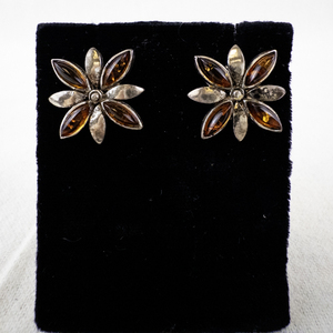 lot 83 image: Sterling Silver and Amber Flower Earrings.