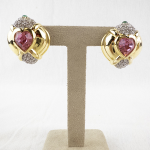 lot 88 image: Nolan Miller Gold-Tone Heart Clip-On Earrings with Pink and Clear Stones