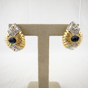 lot 91 image: Nolan Miller Gold Tone Clip-On Earrings with Blue and Clear Stones