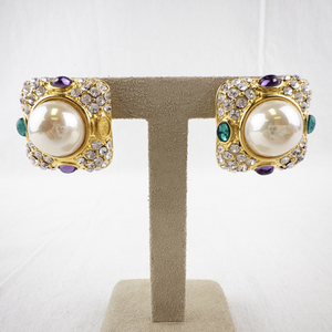 lot 92 image: Nolan Miller Gold-Tone Clip-On Earrings with Simulated Pearls and Gemstones