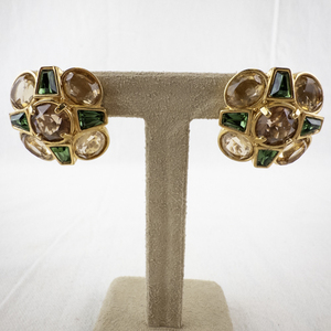 lot 94 image: Swarovski Gold Tone Clip-On Earrings with Green and Champagne Stones