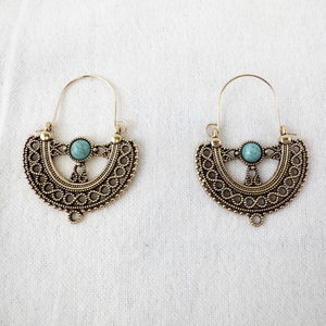 lot 95 image: Pair of Vintage Style Base Metal Earrings with Turquoise Accents