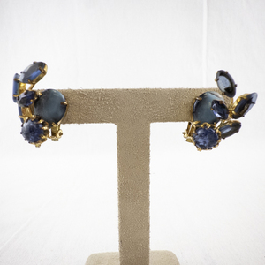 lot 98 image: Vintage Blue Glass and Gold Tone Clip-On Earrings