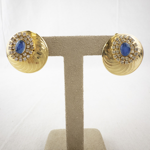 lot 102 image: Gold Tone Clip-On Earrings with Blue Stones and Rhinestones