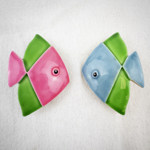 lot 114 image: Original by Robert, Pair of Enamel Fish Brooch Pins in Pink and Blue Green Design