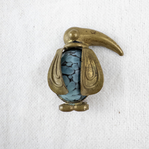 lot 119 image: Vintage German Brass Bird Brooch with Turquoise Center, 29.8mm
