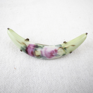 lot 133 image: Antique Porcelain Crescent Brooch with Hand-Painted Roses.