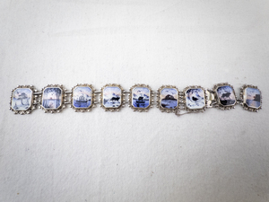 lot 164 image: Sterling Silver Porcelain Scenic Panel Bracelet.