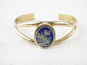 lot 167 image: Gold Tone Cuff Bracelet with Blue Enamel Butterfly and Floral Design