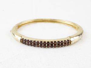 lot 181 image: Ginza Gold Tone Hinged Bangle Bracelet with Red Stones
