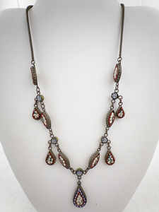 lot 201 image: Antique Italian Micro Mosaic Drop Necklace with Floral Motif