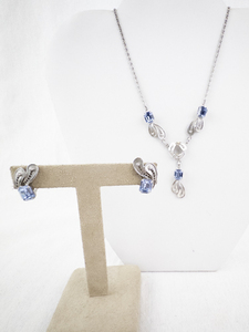 lot 210 image: Van Dell Sterling Silver Necklace and Clip-On Earrings Set with Blue Stones.