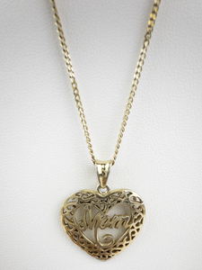 lot 214 image: Gold-Tone Filigree Heart Mom Pendant Necklace