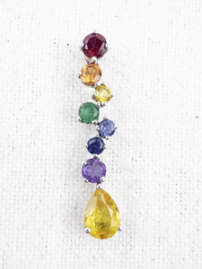 lot 227 image: Sterling Silver Drop Pendant with Multi-Color Gemstones.