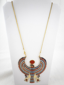 lot 228 image: Egyptian Revival Falcon Pendant Necklace with Gold Chain