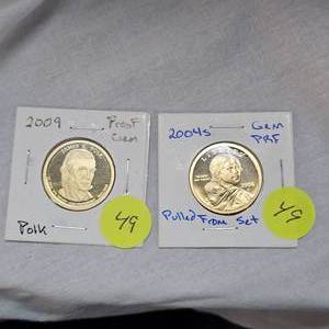 lot 49 image: 2004 S Gem Proof $1 From Set,2009 Polk Proof Gem