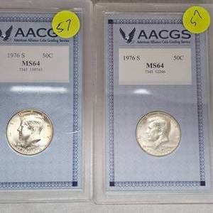 lot 57 image: 2-AACGS MS64 50c Kennedys