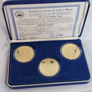 lot 59 image: $20 Gold Double Eagles Clad Base Collectors Mint Set(3)
