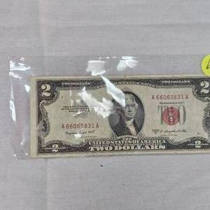 lot 62 image: 1953 B Series $2 US Red Seal Note