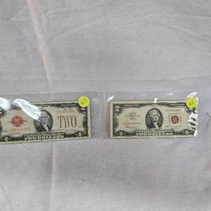 lot 63 image: 1928 G Series $2 US Red Seal Note & 1963  $2 Red Seal Note