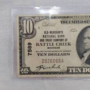 lot 29 image: 1929 $10 Battlecreek, MI National Note, XF