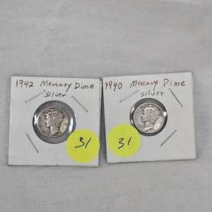 lot 31 image: 1940 and 1942 Mercury Silver 10c
