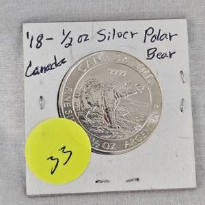 lot 33 image: 2018 Canada 12 oz Silver Polar Bear