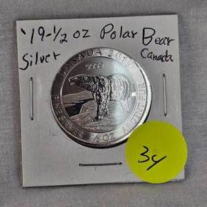 lot 34 image: 2019 12oz Canadian Silver Polar Bear