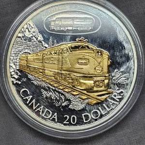 lot 35 image: 2003 $20 1oz Silver Canada Locomotive, Gold Overlay