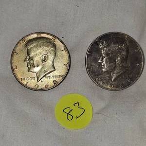 lot 83 image: 1965,1968 40% Silver Kennedy 50c