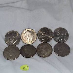 lot 84 image: 8-1776-1976 Ike bicentennial Silver Dollars
