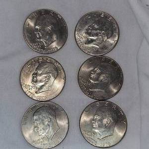 lot 86 image: 6-1776-1976 Ike Bicentennial Silver Dollars